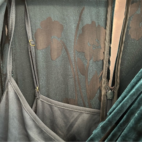 Calvin Klein Turquoise Floral Velour Sheer Midi Dress, Size 10P - Picture 7 of 7